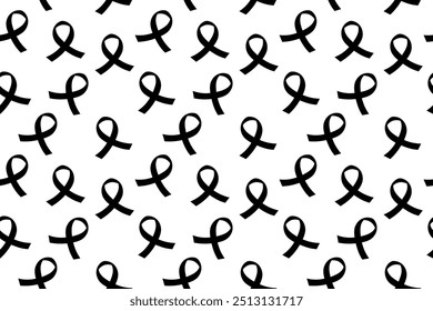 Black and White Cancer Ribbon Seamless Background Monochrome Cancer Ribbon Seamless Pattern Design Black and White Cancer Awareness Ribbon Background pink ribbon vector October Cancer Awareness month