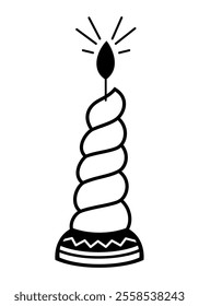 Black and white candle clipart. Candle doodle. Cute festive object. Vector illustration in flat style