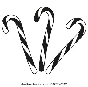 Black and white candy cane silhouette set. Xmas themed vector illustration for icon, logo, sticker, patch, label, sign, badge, certificate or gift card decoration