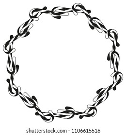 Black and white candy cane wreath silhouette. New year holiday themed vector illustration for gift card, poster, certificate, flayer or invitation background