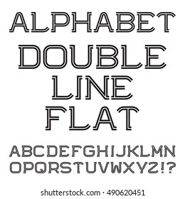 Black white capital letters. Double line flat font. Isolated english alphabet.