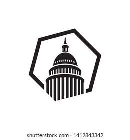 Black and white Capitol logo design illustrations. Iconic Premium Government Vector icon.
Landmark graphic creative sign.