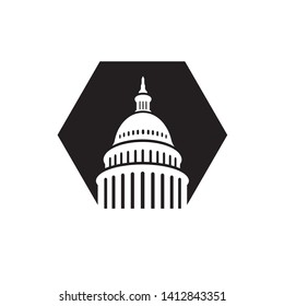 Black and white Capitol logo design illustrations. Iconic Premium Government Vector icon.
Landmark graphic creative sign.