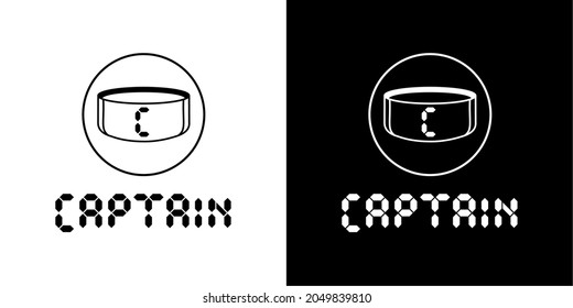 Diseño de ícono de capitán blanco y negro en el fútbol usado en partidos de fútbol, para marcar quién es el líder en el partido