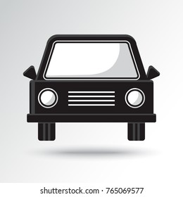 Black and white car icon with shadow. Vector illustration