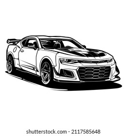 Ilustración En Coche Blanco Y Negro Para Diseño Conceptual