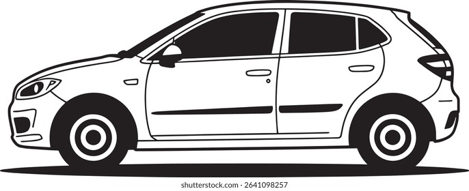 Black and White Car Side View Vector Illustration Set	