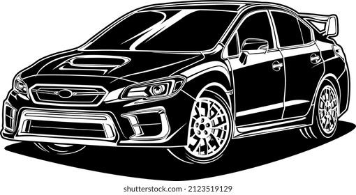 Ilustración de vectores de coche en blanco y negro para diseño conceptual