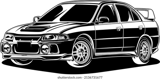 Ilustración de vectores de coche en blanco y negro para diseño conceptual