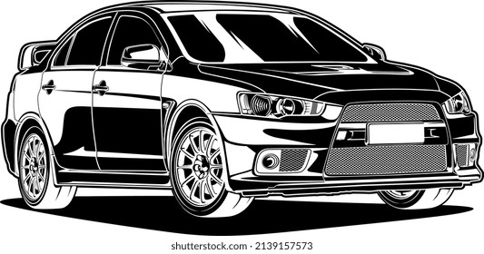 Ilustración de vectores de coche en blanco y negro para diseño conceptual