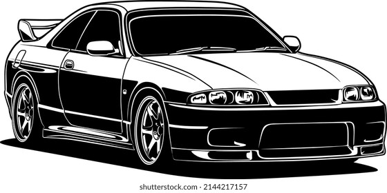 Ilustración de vectores de coche en blanco y negro para diseño conceptual