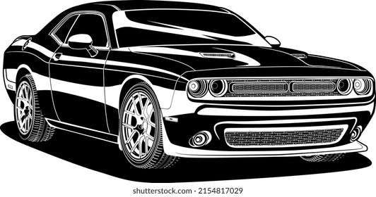 Ilustración de vectores de coche en blanco y negro para diseño conceptual