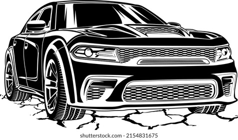 Black and white car vector illustration for conceptual design
