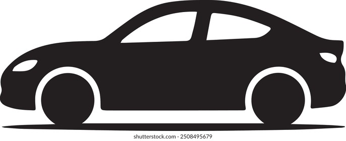 Uma imagem vetorial de carro preto e branco, projetada para uso multiuso. O design elegante e minimalista o torna versátil para uma variedade de aplicativos, incluindo logotipos, ícones e designs de camisetas