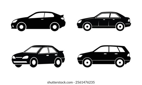 Black And White Car Vector Set. Classic Car Silhouettes Collection. Modern And Vintage Car Icons.