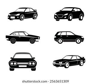 Black And White Car Vector Set. Classic Car Silhouettes Collection. Modern And Vintage Car Icons.