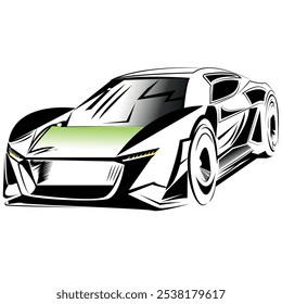 Coche blanco y negro, Vector, calidad estupenda, trabajo profesional, contorno