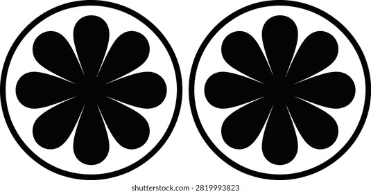 Black and white car wheel hubcap with eight spokes
