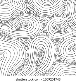 Tarjeta blanca y negra con adorno de curva abstracta lindo - huellas de dedos, arte de línea dibujada a mano. Buena para tarjeta, afiche, impresión, libro de coloración para adultos