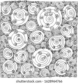 Black & white card with cute rose ornament, hand drawn line art. Good for card, poster, print, adult coloring book