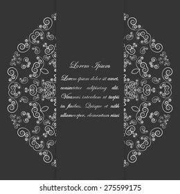 Black and white card design with round lacy vintage style pattern 