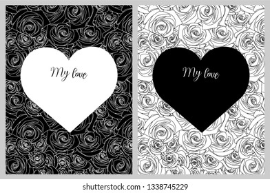 black and white card with heart