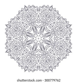 Black and white card with mandala ornament. Geometric circular element made in vector. Perfect for birthday and other holiday card, any other kind of design, kaleidoscope, medallion, arabic design