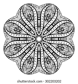 Black and white card with mandala ornament. Geometric circular element made in vector. Perfect for birthday and other holiday card, any other kind of design, kaleidoscope, medallion, arabic design