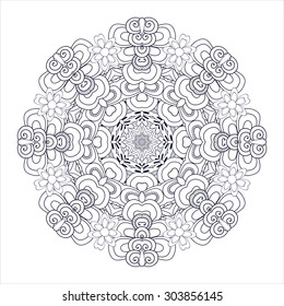 Black and white card with mandala ornament. Geometric circular element made in vector. Perfect for birthday and other holiday card, any other kind of design, kaleidoscope, medallion, arabic design