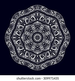 Black and white card with mandala ornament. Geometric circular element made in vector. Perfect for birthday and other holiday card, any other kind of design, kaleidoscope, medallion, arabic design