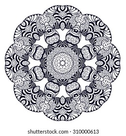 Black and white card with mandala ornament. Geometric circular element made in vector. Perfect for birthday and other holiday card, any other kind of design, kaleidoscope, medallion, arabic design