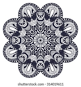 Black and white card with mandala ornament. Geometric circular element made in vector. Perfect for birthday and other holiday card, any other kind of design, kaleidoscope, medallion, arabic design