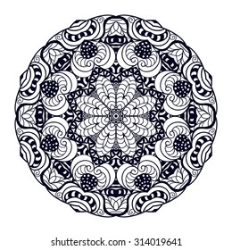 Black and white card with mandala ornament. Geometric circular element made in vector. Perfect for birthday and other holiday card, any other kind of design, kaleidoscope, medallion, arabic design