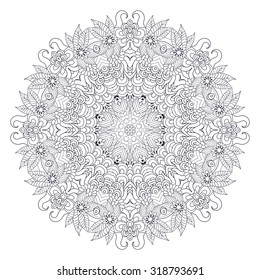 Black and white card with mandala ornament. Geometric circular element made in vector. Perfect for birthday and other holiday card, any other kind of design, kaleidoscope, medallion, arabic design