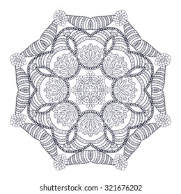 Black and white card with mandala ornament. Geometric circular element made in vector. Perfect for birthday and other holiday card, any other kind of design, kaleidoscope, medallion, Arabic design