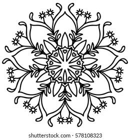 Black and white card with mandala ornament. Geometric circular element. Perfect for birthday and other holiday card, any other kind of design, kaleidoscope, medallion, arabic design