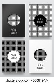 Black and white card. Set of brochures in vintage style. Vector design templates. Vintage frames and backgrounds.