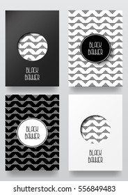 Black and white card. Set of brochures in vintage style. Vector design templates. Vintage frames and backgrounds.