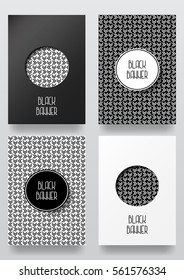 Black and white card. Set of brochures in vintage style. Vector design templates. Vintage frames and backgrounds. 