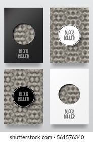 Black and white card. Set of brochures in vintage style. Vector design templates. Vintage frames and backgrounds. 