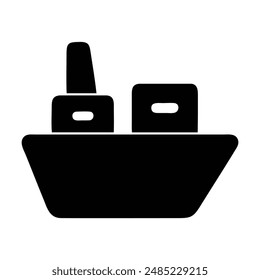 Black and white cargo ship icon illustration. Vector illustration