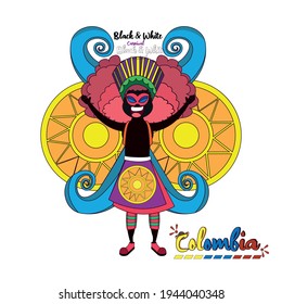 Black and white carnival costume. Colombian culture - Vector illustration