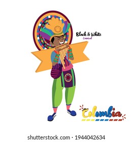 Black and white carnival costume. Colombian culture - Vector illustration