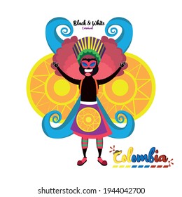 Black and white carnival costume. Colombian culture - Vector illustration