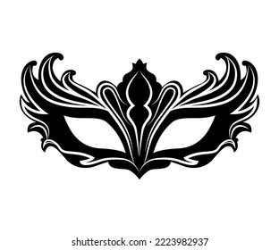 Black and white carnival mask with patterns and lace.