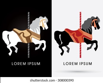 Black And White Carousel Horse, Graphic Vector.