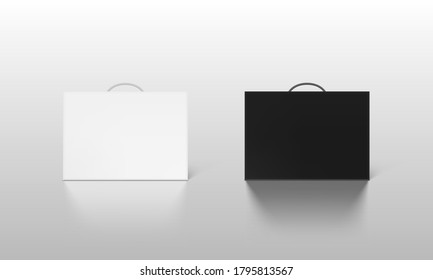 Black And White Carton Box Case With Handle Mockup Isolated Set. EPS10 Vector