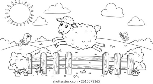 black and white cartoon animal coloring page, funny sheep. ready to print on standard 8.5x11 inch paper.