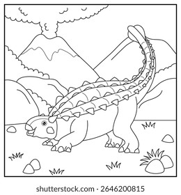 Black and white cartoon Ankylosaurus Dinosaur character (vector illustration), coloring book for children.