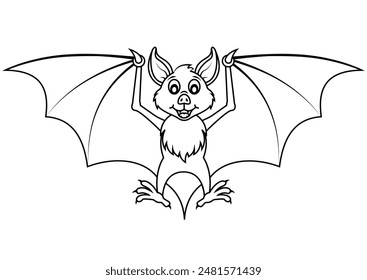 Black and White Cartoon Bat Vector. Coloring Pages